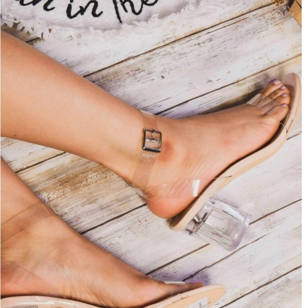 Cape Robbin Wisdom Low Heel Clear Transparent PVC Strappy Sandal Nude